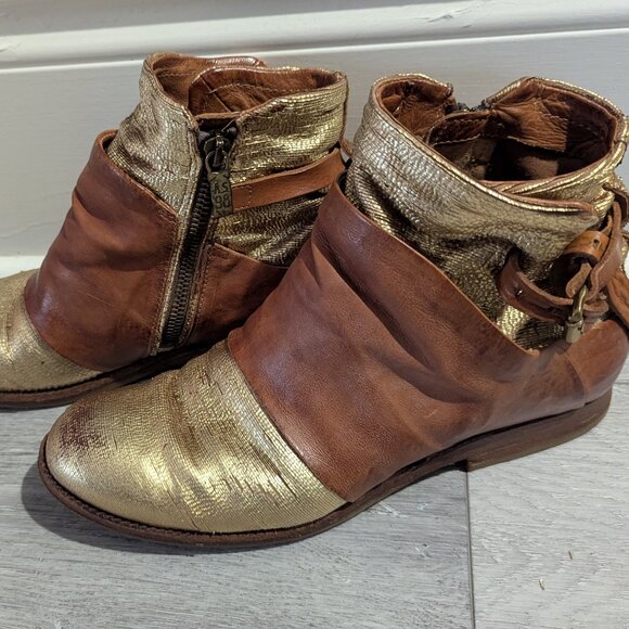 A.S.98 Shoes - A.S. 98 Gold and tan ankle booties